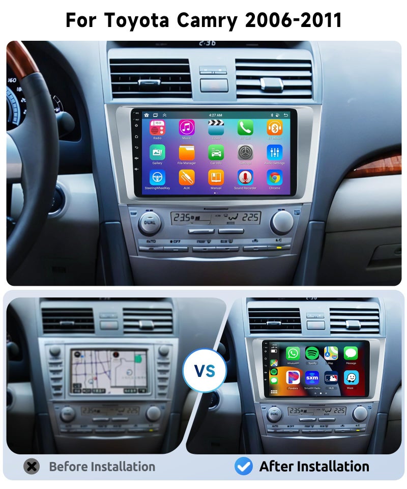 VECHTEL 8 Core 6G+128G Android 15 Car Stereo for Toyota Camry 2006-2011 with Wireless Carplay Android Auto, 9" IPS Touch Screen Radio, GPS Navi, 5G WiFi, Bluetooth 5.0, SWC, EQ, DSP+Backup Camera - Image 3