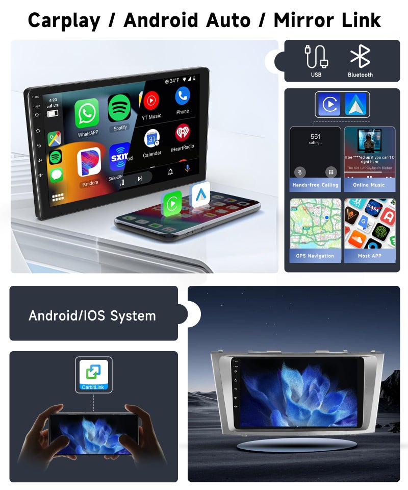 VECHTEL 8 Core 6G+128G Android 15 Car Stereo for Toyota Camry 2006-2011 with Wireless Carplay Android Auto, 9" IPS Touch Screen Radio, GPS Navi, 5G WiFi, Bluetooth 5.0, SWC, EQ, DSP+Backup Camera - Image 4