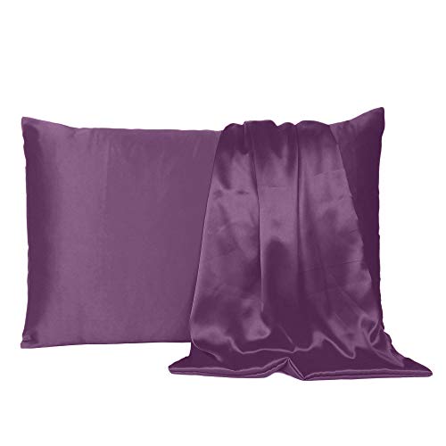Oussum Satin Silk Pillowcase Pillow Case Covers with Envelop Closure for Hair and Skin Home Bed Decor Set of 2 Pillowcase Free 3 pcs scrunchies (Purple Passion, Queen) - Image 3