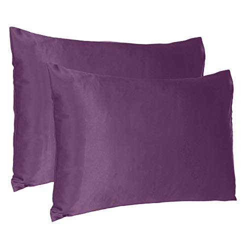 Oussum Satin Silk Pillowcase Pillow Case Covers with Envelop Closure for Hair and Skin Home Bed Decor Set of 2 Pillowcase Free 3 pcs scrunchies (Purple Passion, Queen) - Image 1