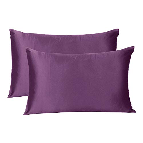 Oussum Satin Silk Pillowcase Pillow Case Covers with Envelop Closure for Hair and Skin Home Bed Decor Set of 2 Pillowcase Free 3 pcs scrunchies (Purple Passion, Queen) - Image 2