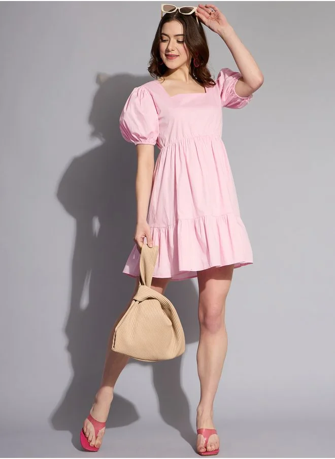 Freehand Women Regular Fit Casual Solid Babydoll Dress
