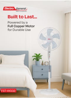Electro General Stand fan with Modern Design - 16-Inch (40cm) Size - Full Copper Motor - Five AS Blades - 3 Speed Settings - 7.5-Hour Timer - Adjustable Height 1.2-1.3m - Round Base - Without Remote Control  - Image 2