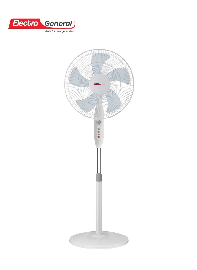 Electro General - Stand fan with Modern Design - 16-Inch (40cm) Size - Full Copper Motor - Five AS Blades - 3 Speed Settings - 7.5-Hour Timer - Adjustable Height 1.2-1.3m - Round Base - Without Remote Control - Image 1