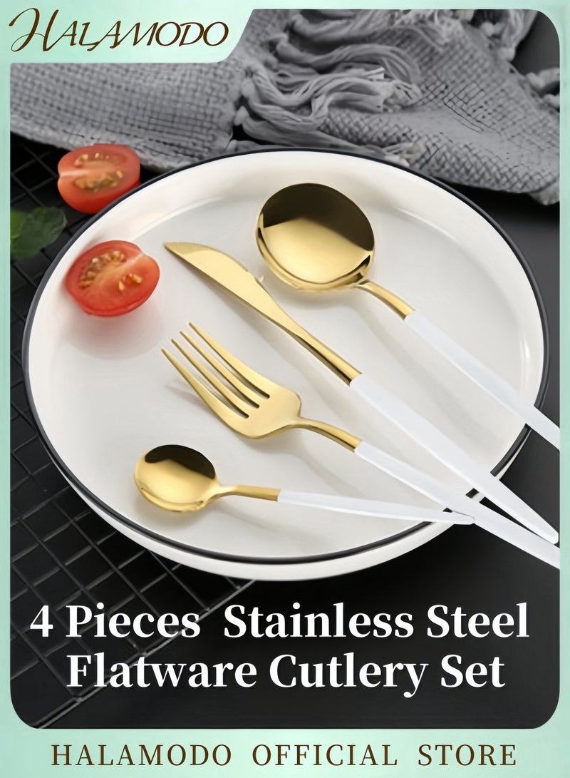 HALAMODO 4PCS Silverware Set Stainless Steel Flatware Cutlery Set Mirror Polished Tableware Cutlery Kitchen Utensils Set for Home Kitchen Restaurant Hotel,  Dishwasher Safe - Image 1