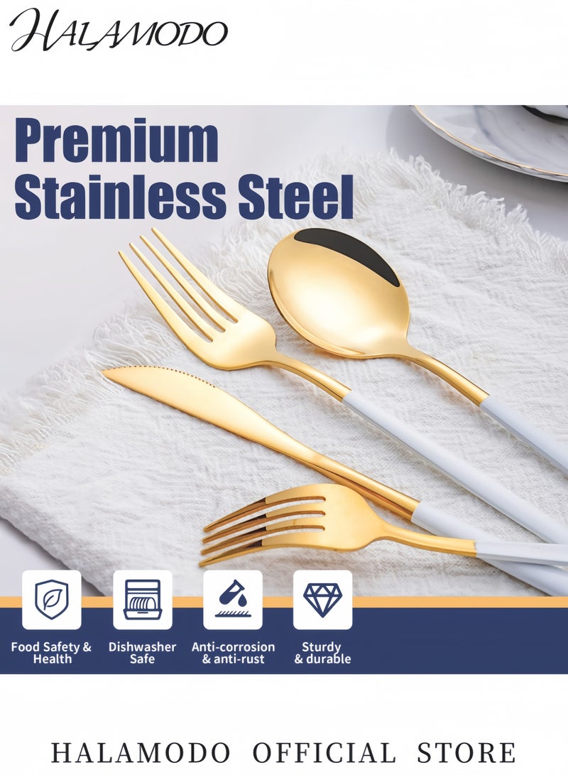 HALAMODO 4PCS Silverware Set Stainless Steel Flatware Cutlery Set Mirror Polished Tableware Cutlery Kitchen Utensils Set for Home Kitchen Restaurant Hotel,  Dishwasher Safe - Image 2