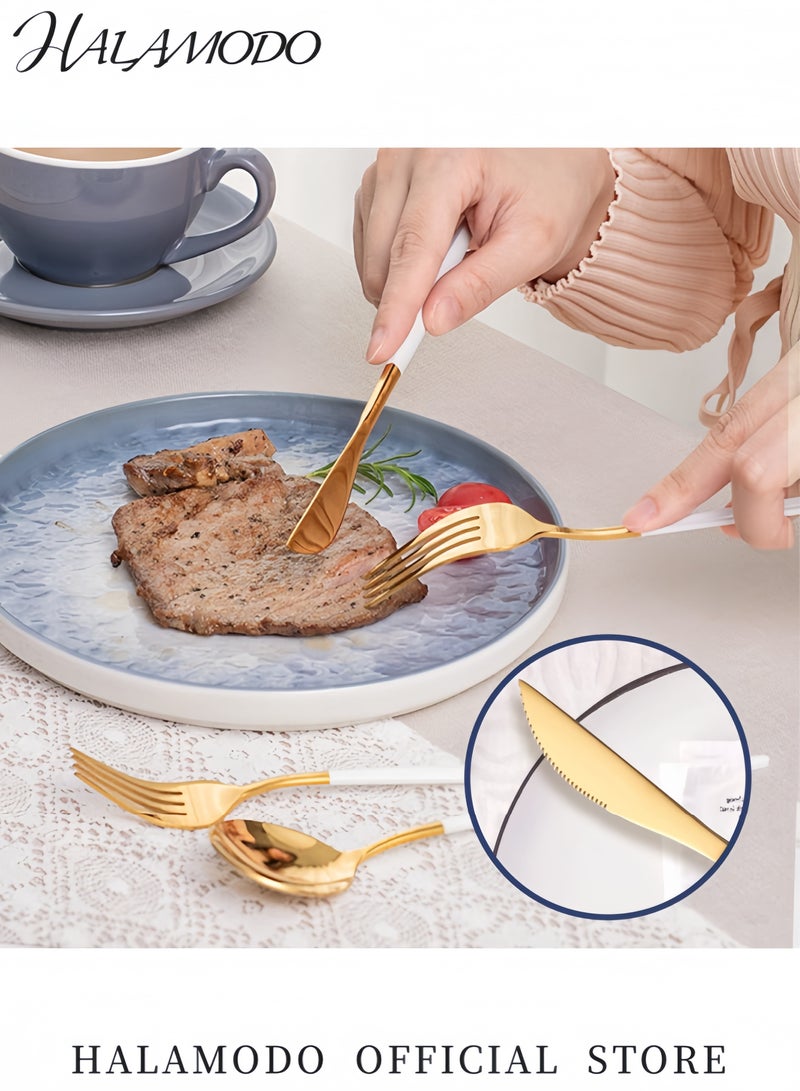 HALAMODO 4PCS Silverware Set Stainless Steel Flatware Cutlery Set Mirror Polished Tableware Cutlery Kitchen Utensils Set for Home Kitchen Restaurant Hotel,  Dishwasher Safe - Image 3