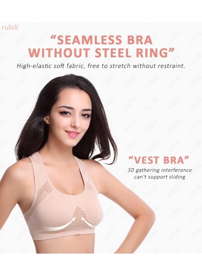 Rubik Sports Bra for Women, Padded Push Up Racerback Seamless High Impact Shockproof Quick Dry Bra for Yoga Gym Training Running Workout Fitness (X-Large, white) - Image 5