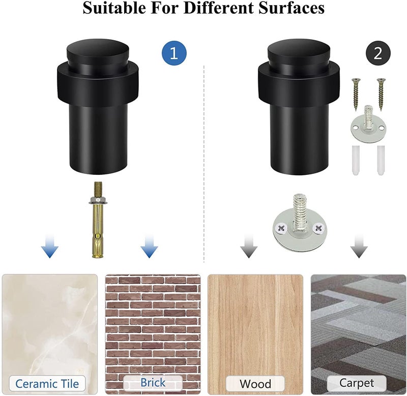 KOLAKO Door Stoppers, Floor Door Stops, (2 Inch) Black Matte Modern Heavy Duty Solid Small Cylindrical Doorstop Rubber Bumper, Stainless Steel, Floor Mounted Door Stop - Image 5