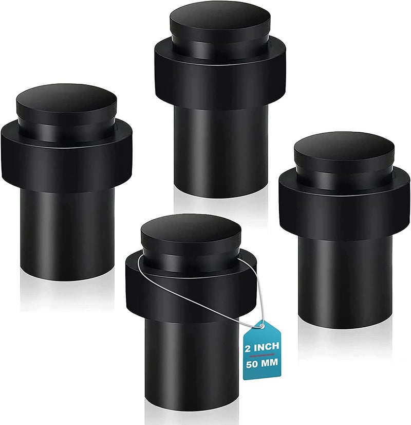 KOLAKO Door Stoppers, Floor Door Stops, (2 Inch) Black Matte Modern Heavy Duty Solid Small Cylindrical Doorstop Rubber Bumper, Stainless Steel, Floor Mounted Door Stop - Image 1