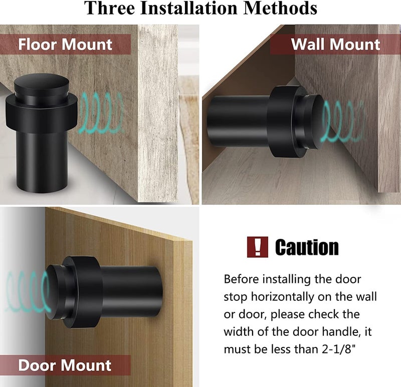 KOLAKO Door Stoppers, Floor Door Stops, (2 Inch) Black Matte Modern Heavy Duty Solid Small Cylindrical Doorstop Rubber Bumper, Stainless Steel, Floor Mounted Door Stop - Image 2