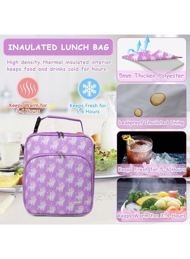 Vaschy Cute Children's Insulated Lunch Bag, 5.5 L Waterproof Lightweight Lunch Bag with Front Pocket and Removable Shoulder Strap Unicorn - Image 5
