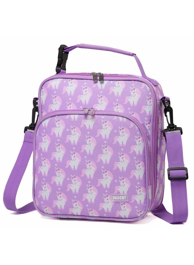 Vaschy Cute Children's Insulated Lunch Bag, 5.5 L Waterproof Lightweight Lunch Bag with Front Pocket and Removable Shoulder Strap Unicorn - Image 1