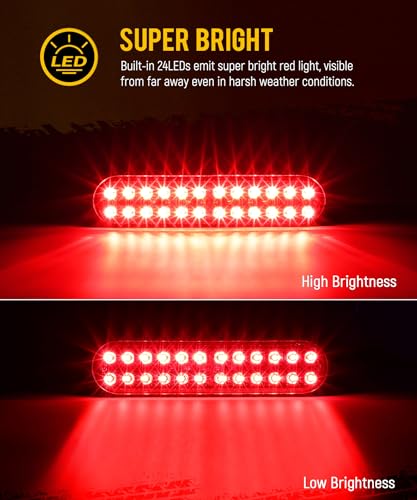 Partsam 2Pcs 7.5 inch Aluminum Housing Red 24LEDs Trailer Stop Brake Turn Signal Tail Light, Surface Mount Marker Lights of Trailer Truck Tractor RV Pickup Golf Cart, IP67 Waterproof - Image 2