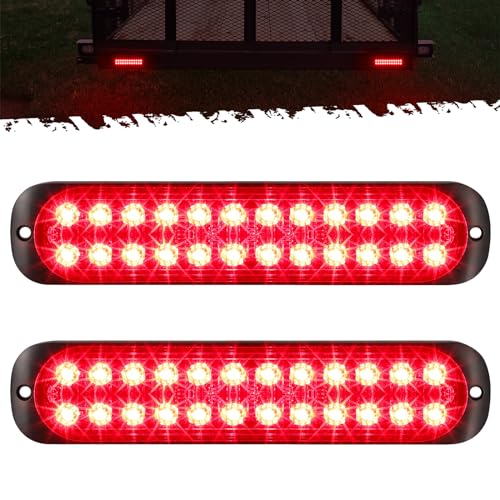 Partsam 2Pcs 7.5 inch Aluminum Housing Red 24LEDs Trailer Stop Brake Turn Signal Tail Light, Surface Mount Marker Lights of Trailer Truck Tractor RV Pickup Golf Cart, IP67 Waterproof - Image 1