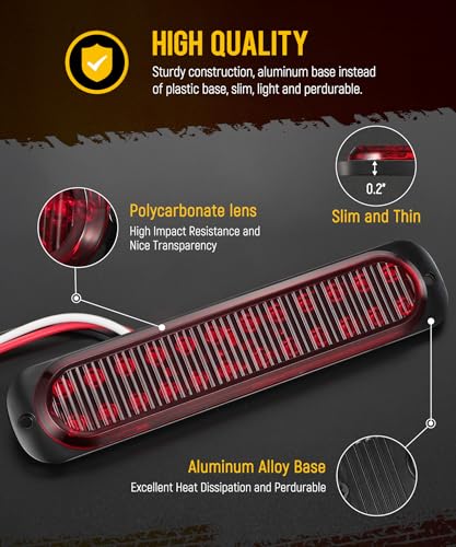 Partsam 2Pcs 7.5 inch Aluminum Housing Red 24LEDs Trailer Stop Brake Turn Signal Tail Light, Surface Mount Marker Lights of Trailer Truck Tractor RV Pickup Golf Cart, IP67 Waterproof - Image 3