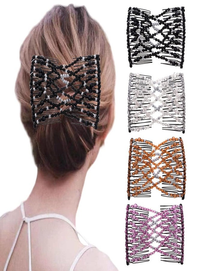 Ruihfas 4Pcs Braided Upzing Double Slide Combs Easy Stretch Hair Clips Hairpins for Women Girls Hair Accessories - Image 1