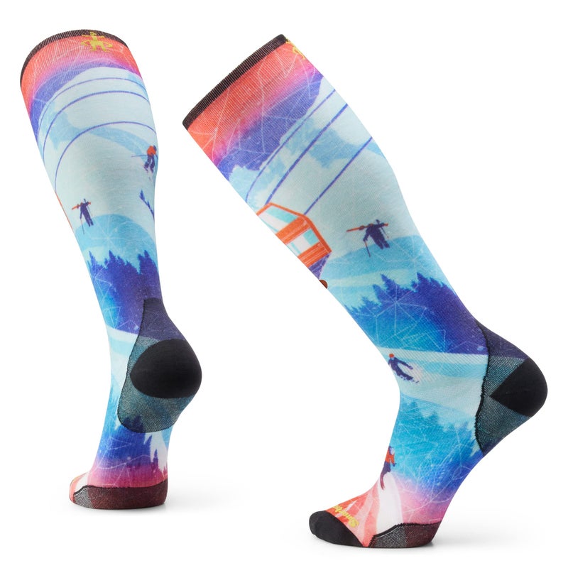 Smartwool Ski Zero Cushion Merino Wool Over the Calf Ski Day Print Socks for Men and Women, Laguna Blue, Medium - Image 1
