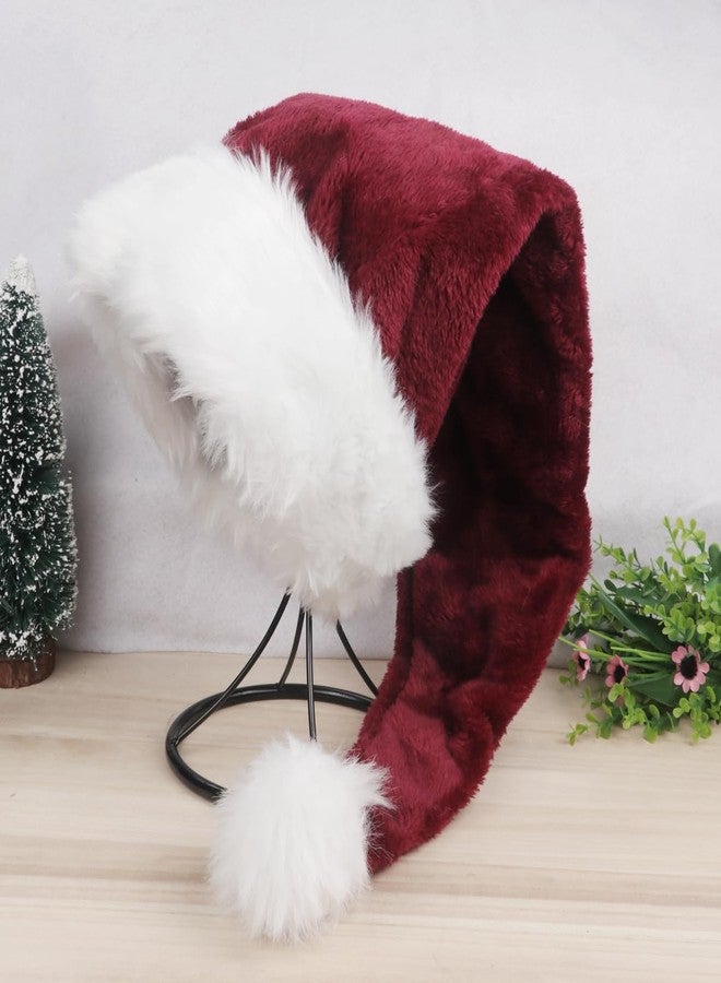 YYCRAFT Long Burgundy Santa Hat Deluxe Christmas Hat for Adults Unisex New Year Festive Party Christmas Supplies 1 pack - Image 1