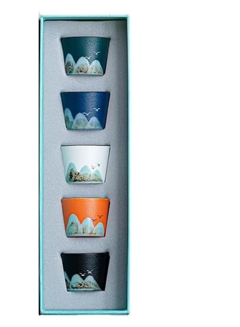 JINFANLI Handmade Chinese Ceramic Tea Cups Set of 5 – Elegant Landscape Design,Retro Tea & ceramic tea cup,Durable High-Temperature Ceramic,Ideal Gift - Image 2