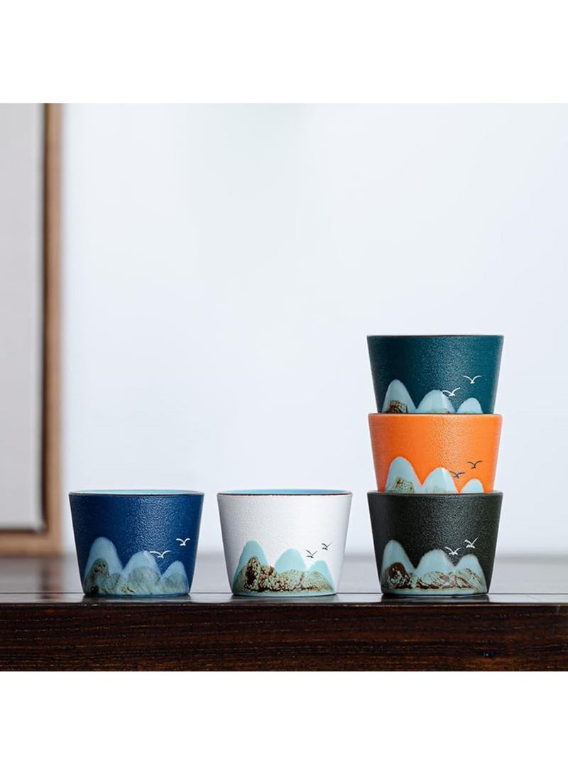 JINFANLI Handmade Chinese Ceramic Tea Cups Set of 5 – Elegant Landscape Design,Retro Tea & ceramic tea cup,Durable High-Temperature Ceramic,Ideal Gift - Image 1