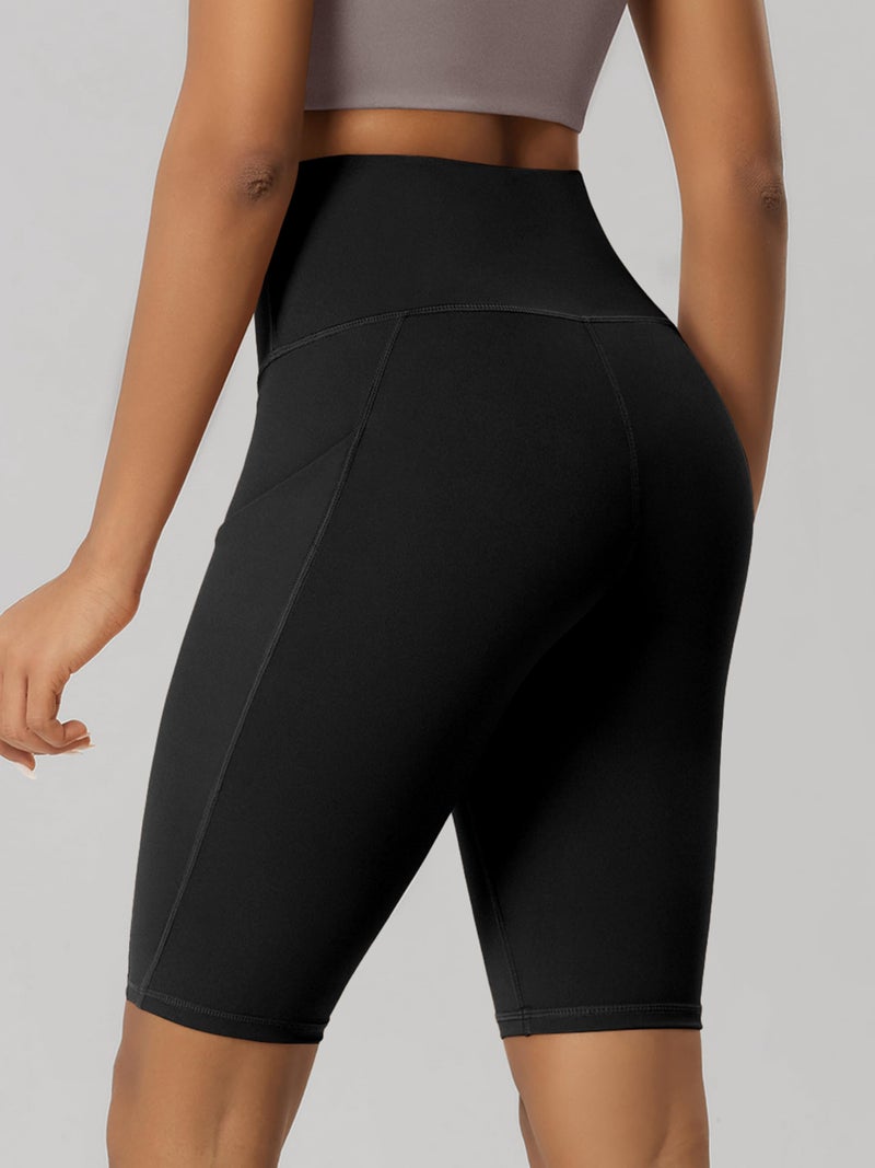 ODODOS 10" Tummy Control Biker Shorts for Women with Pockets High Waist Athletic Workout Yoga Shorts, Black, Large - Image 3
