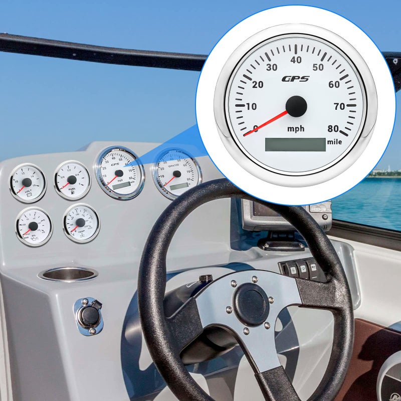 ARTILAURA GPS Speedometer Boat 85mm 3-3/8" 7 Color 80MPH Gauge Waterproof 9-32V for Marine AUTO Car Motorcycle Truck (White) - Image 4