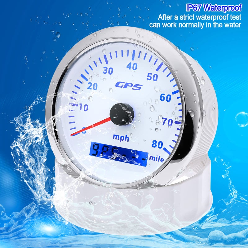 ARTILAURA GPS Speedometer Boat 85mm 3-3/8" 7 Color 80MPH Gauge Waterproof 9-32V for Marine AUTO Car Motorcycle Truck (White) - Image 5