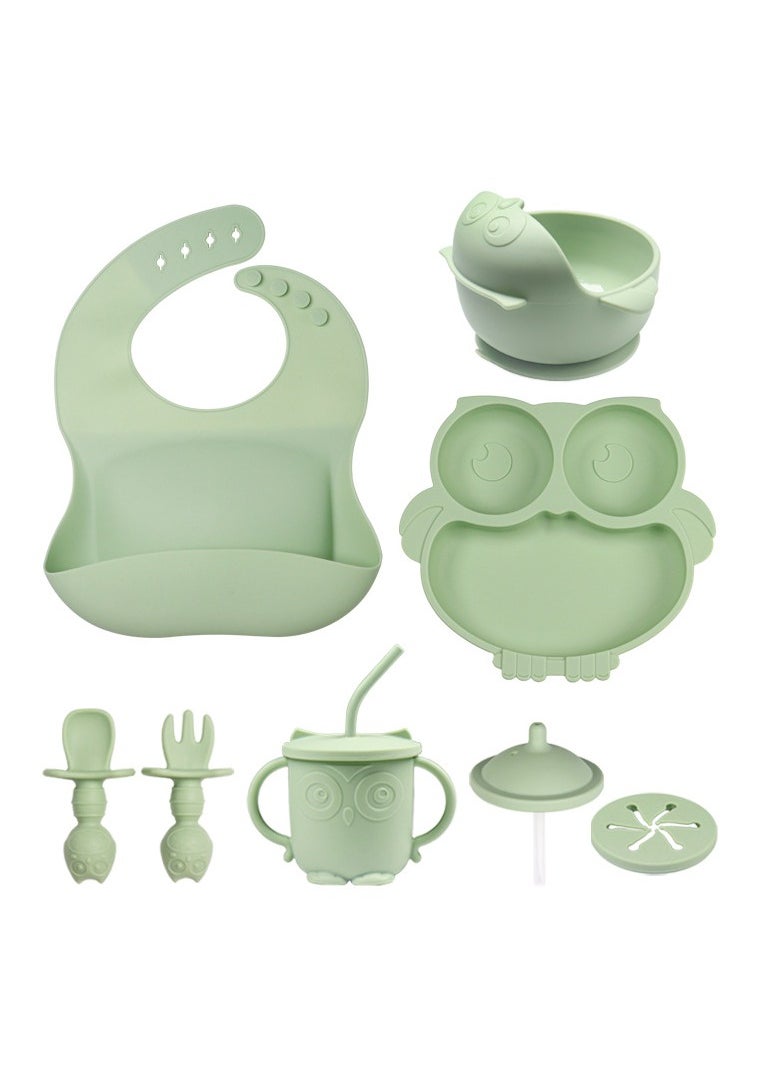 MIXDE 9 PCS Baby Silicone Feeding Set, First Stage Toddler Utensils with Bib, Sippy Cup, Suction Bowl, Infant Spoons and Fork Sets, Divided Plate with Suction - Baby Led Weaning Supplies 