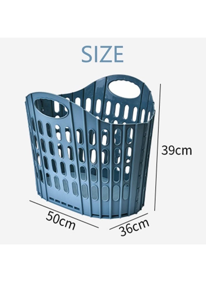 PYC Large Collapsible Clothes Hamper, Folding Laundry Hamper, Foldable Clothes Laundry Basket Hamper High Capacity, Plastic Storage Laundry Box with Dual Handles, Toys Organizer Storage Bin Blue - Image 3