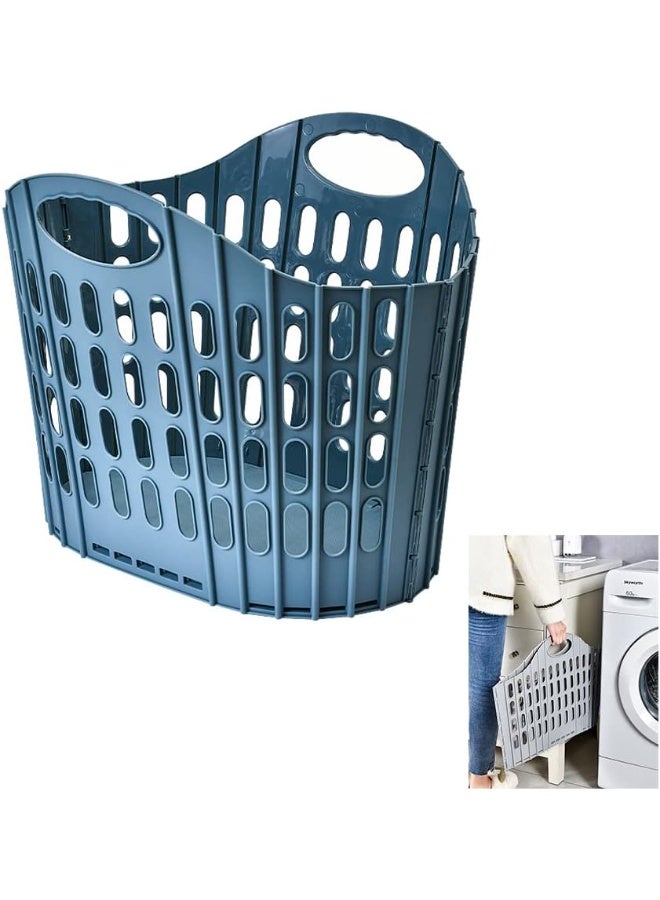 PYC Large Collapsible Clothes Hamper, Folding Laundry Hamper, Foldable Clothes Laundry Basket Hamper High Capacity, Plastic Storage Laundry Box with Dual Handles, Toys Organizer Storage Bin Blue - Image 1