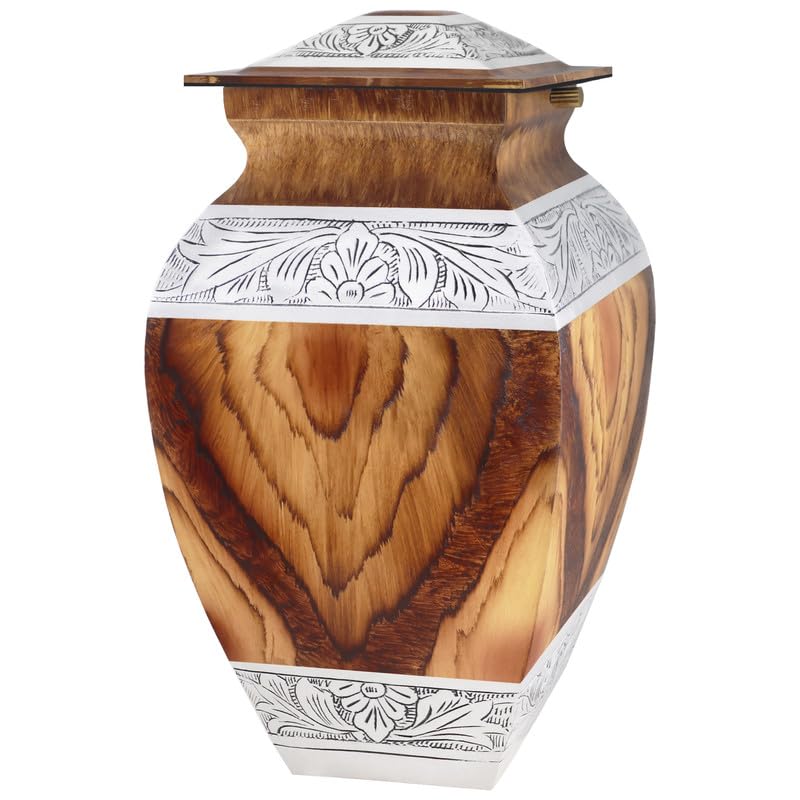 NANIURN Urn for Ashes for Women & Male, Cremation Urns for Human Ashes Adult Female and Man, Funeral Decorative Urns, Large Square Model, Brown Wood Texture, Burial, Aluminium - Full Size - Image 1