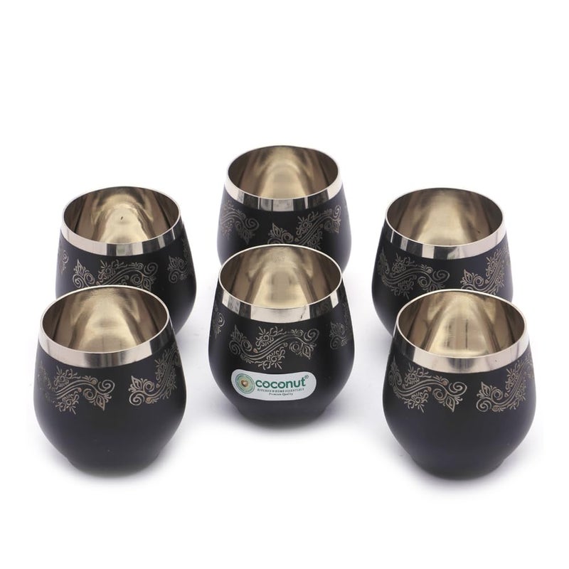 coconut Boomer Stainless Steel Water/Juice Glass with Black Coating with Laser Design - Set of 6-250ML Each - Image 5