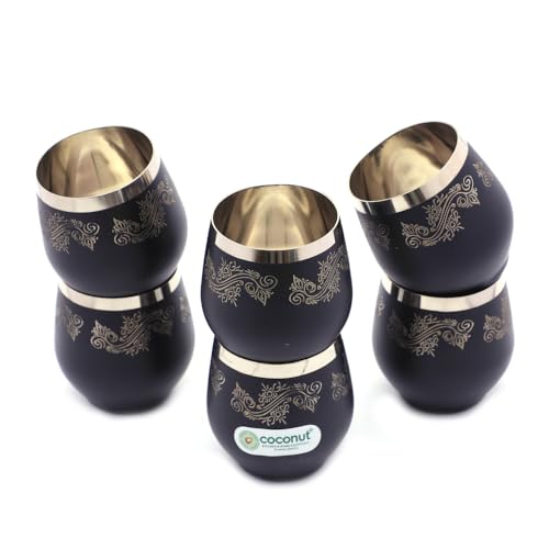 coconut Boomer Stainless Steel Water/Juice Glass with Black Coating with Laser Design - Set of 6-250ML Each - Image 2