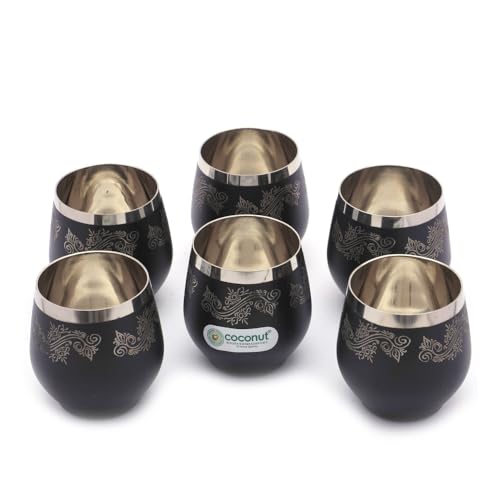 coconut Boomer Stainless Steel Water/Juice Glass with Black Coating with Laser Design - Set of 6-250ML Each - Image 1