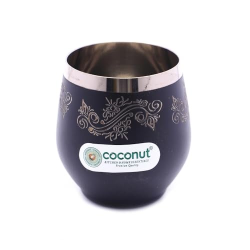coconut Boomer Stainless Steel Water/Juice Glass with Black Coating with Laser Design - Set of 6-250ML Each - Image 3
