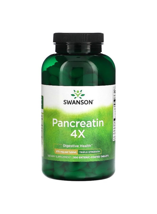 SWANSON Swanson, Pancreatin 4X, Triple Strength, 375 mg, 300 Enteric-Coated Tablets  - Image 1