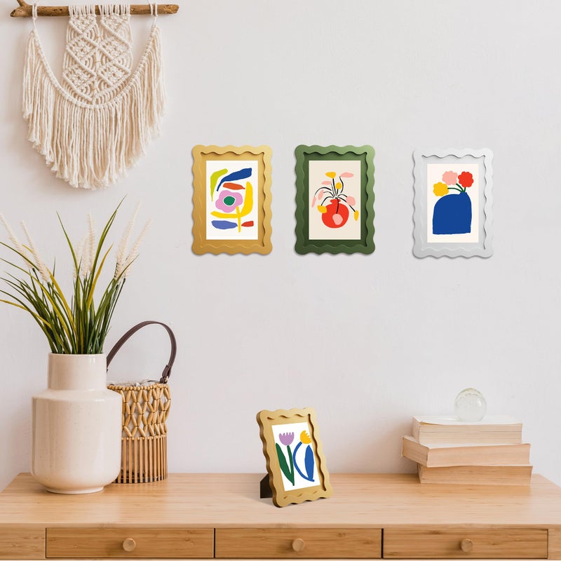 THKRLOF 5x7 Picture Frame with Mat for 4x6, Wavy Edge Wooden Real Glass Photo Frame for Tabletop and Wall Hanging, Green, 1 Pack - Image 3