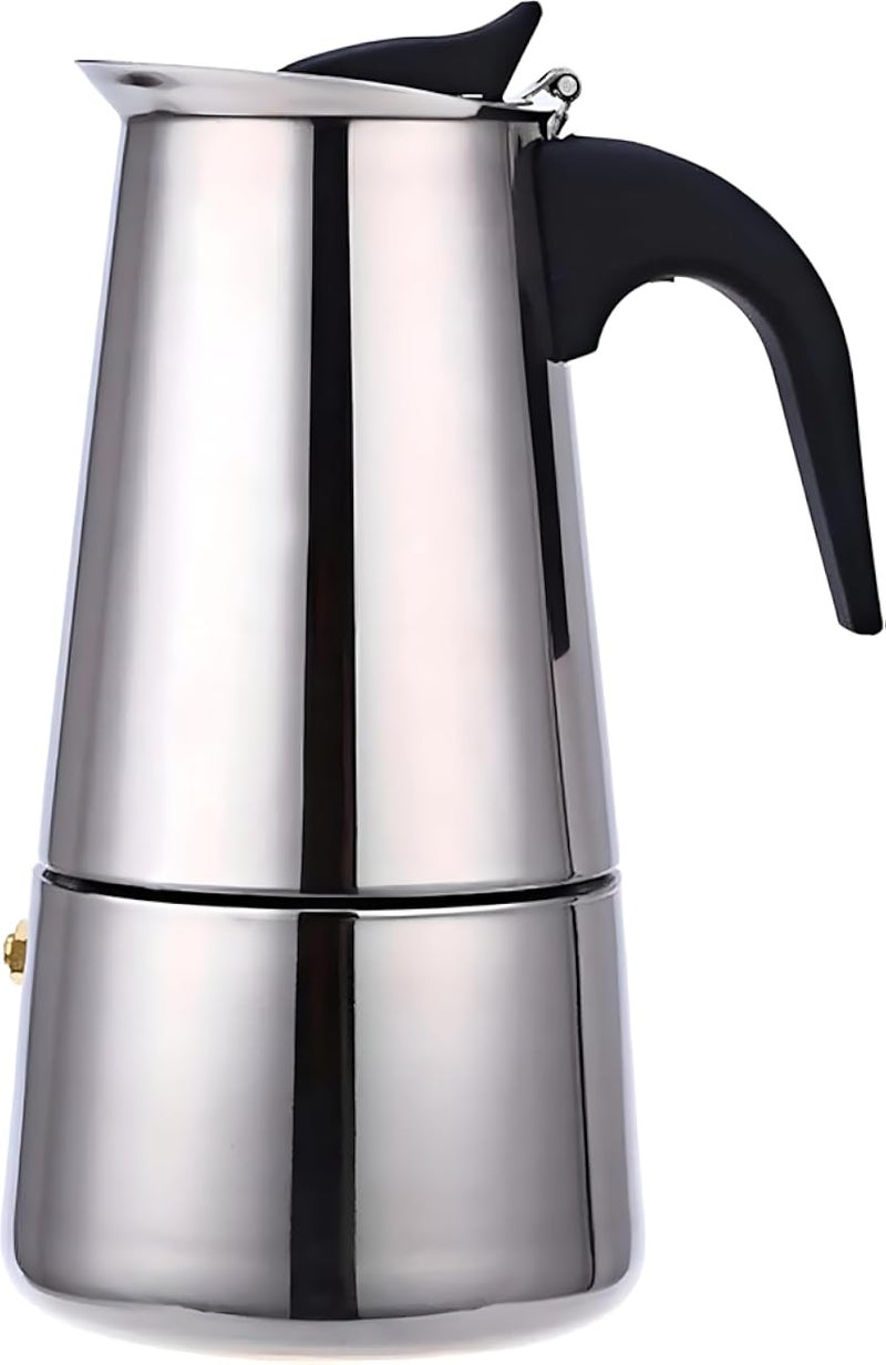 Stovetop Percolator - Rugged stainless steel percolator designed for stove use, 4-cup size, steady heat, uniform extraction, easy pour spout, and long-lasting, safe-grip handle.