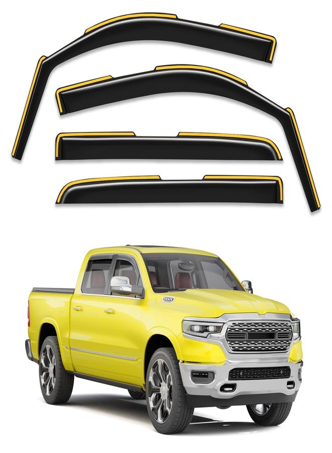 Deejecsun in-Channel Window Rain Guards Fit for Dodge RAM 1500 Crew Cab (New Body Style Includes TRX) 2019-2026 Rain Guard Extra Durable Window Deflectors Vent Visors Vent Shades Truck Accessories - Image 1