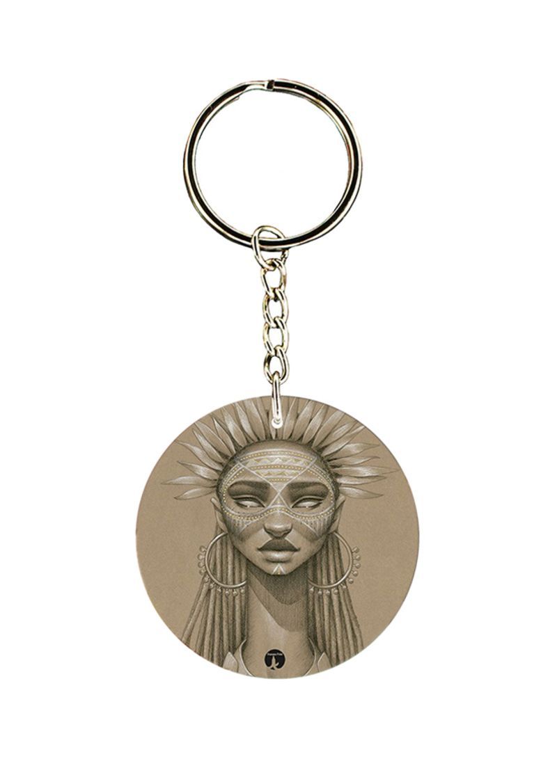 Double Sided Drawing Keychain Brown/Silver