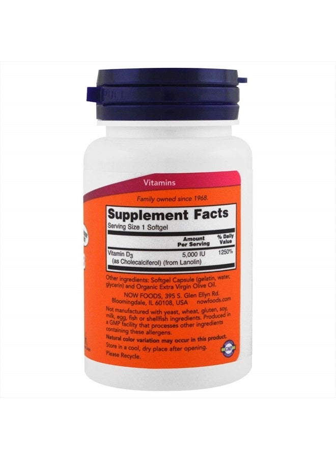 Now Foods Now Supplements, Vitamin D-3 5,000 IU, High Potency, Structural Support*, 240 Softgels (4 Pack) - Image 3