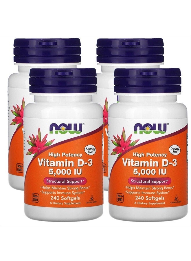 Now Foods Now Supplements, Vitamin D-3 5,000 IU, High Potency, Structural Support*, 240 Softgels (4 Pack) - Image 1