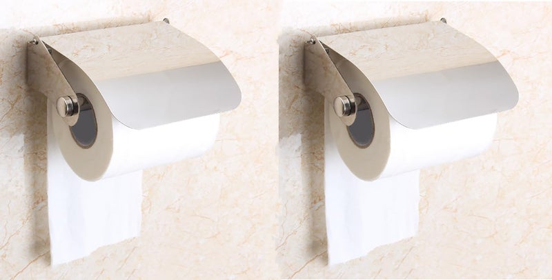 MLD MLD Toilet Roll Holder, Wall Mounted Toilet Paper Holder Tissue Rack with Cover, Brushed (Material- Stainless Steel, Silver) Pack of -2 - Image 1