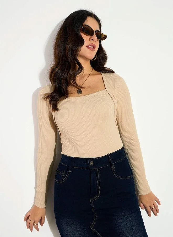 ساسافراس بلوزة نسائية ضيقة بلون بيج