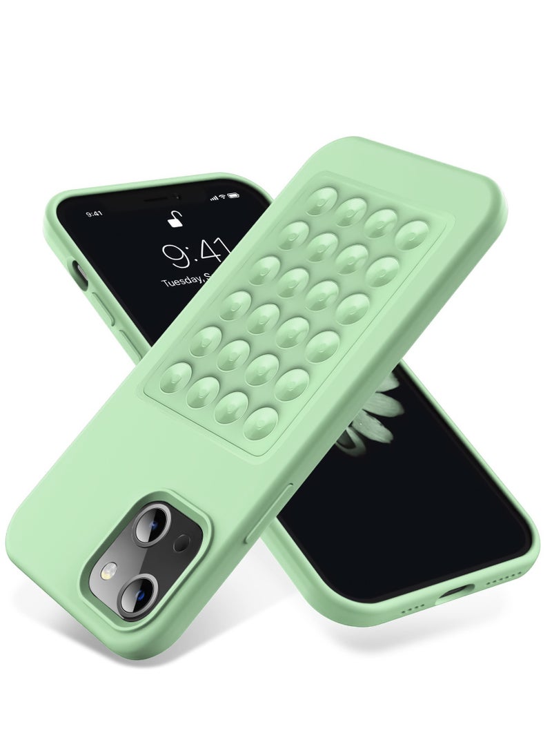 Suction Cup Soft Silicone Phone case With Stand Full Protection Shockproof For iPhone 13/14 (Mint Green)