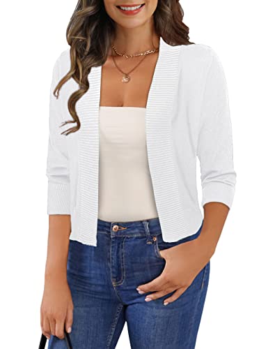 GoMamee Women's Classic 3/4 Sleeve Open Front Kint Cropped Cardigans Bolero Shrug for Dresses, White M - Image 5