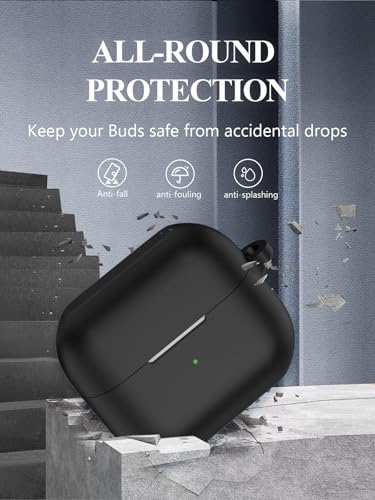 WUNIAK Case for Samsung Galaxy Buds 3/Buds 3 Pro AI True Wireless Bluetooth Earbuds, Soft Silicone Protective Portable Scratch Shock Resistant Shell with Cleaner Kit & Carabiner & Lanyard，Black - Image 5