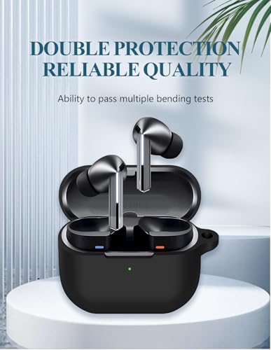 WUNIAK Case for Samsung Galaxy Buds 3/Buds 3 Pro AI True Wireless Bluetooth Earbuds, Soft Silicone Protective Portable Scratch Shock Resistant Shell with Cleaner Kit & Carabiner & Lanyard，Black - Image 3