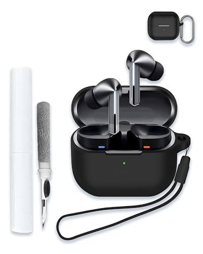 WUNIAK Case for Samsung Galaxy Buds 3/Buds 3 Pro AI True Wireless Bluetooth Earbuds, Soft Silicone Protective Portable Scratch Shock Resistant Shell with Cleaner Kit & Carabiner & Lanyard，Black - Image 1